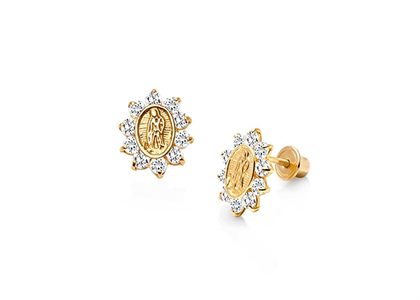 CZ Studded Virgin Mary Stud Earring with Gold Plating